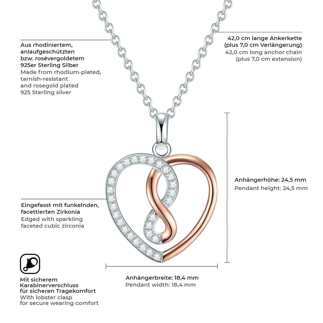 Kette mit Anhänger Sterling Silber bicolor Zirkonia weiß