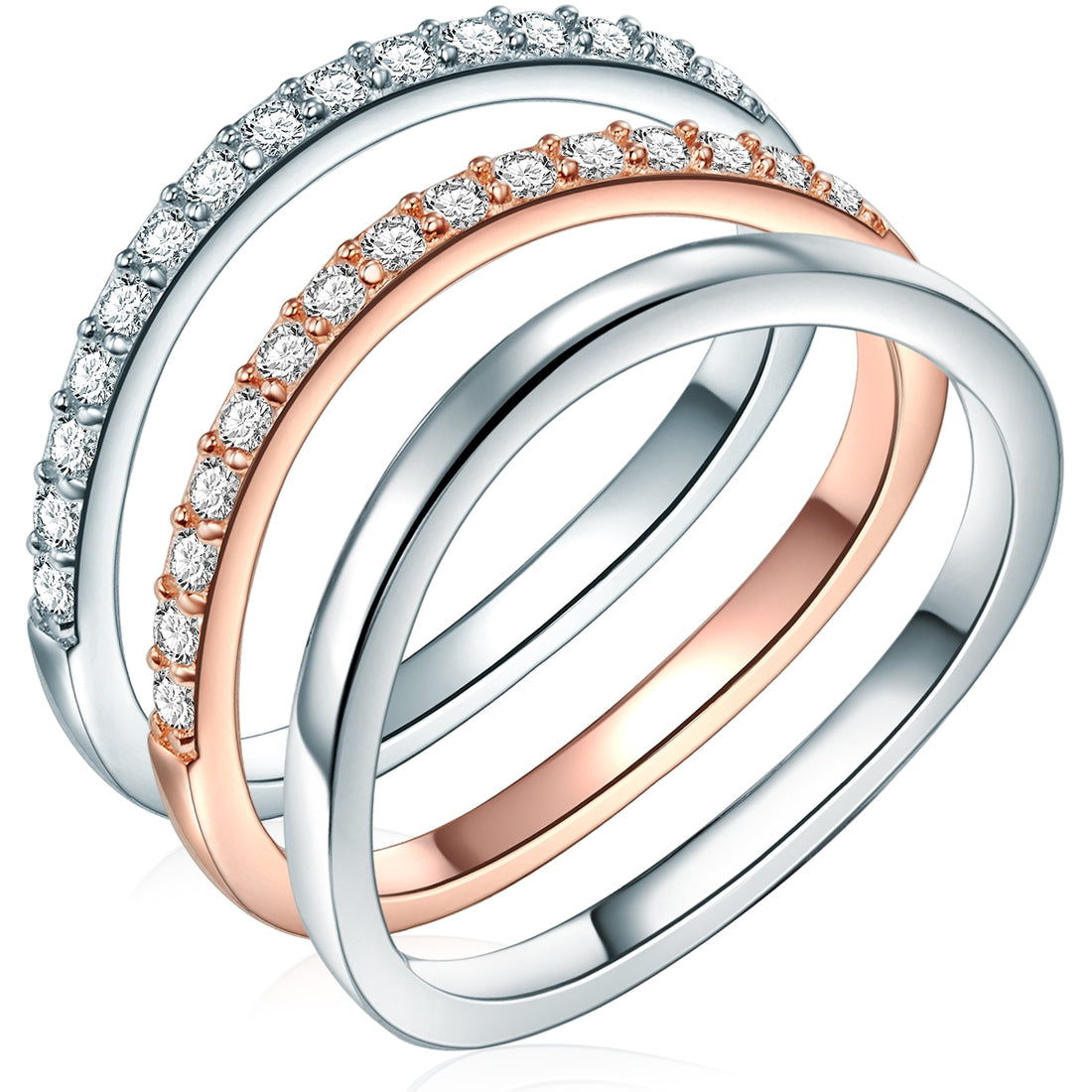 3er Set Ringe Sterlin Silber bicolor Zirkonia weiß