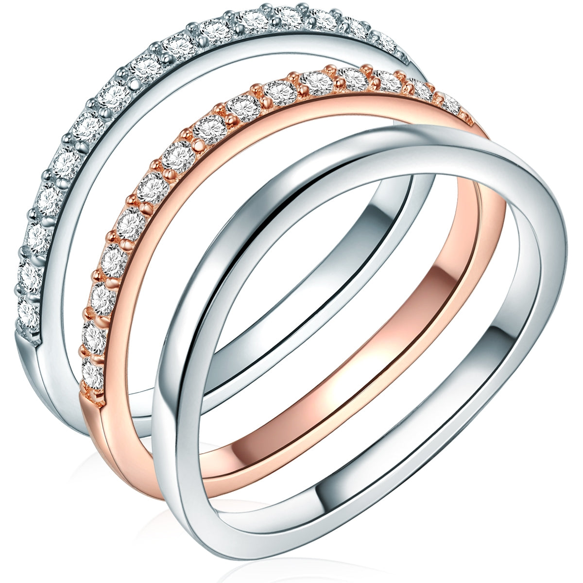 3er Set Ringe Sterlin Silber bicolor Zirkonia weiß
