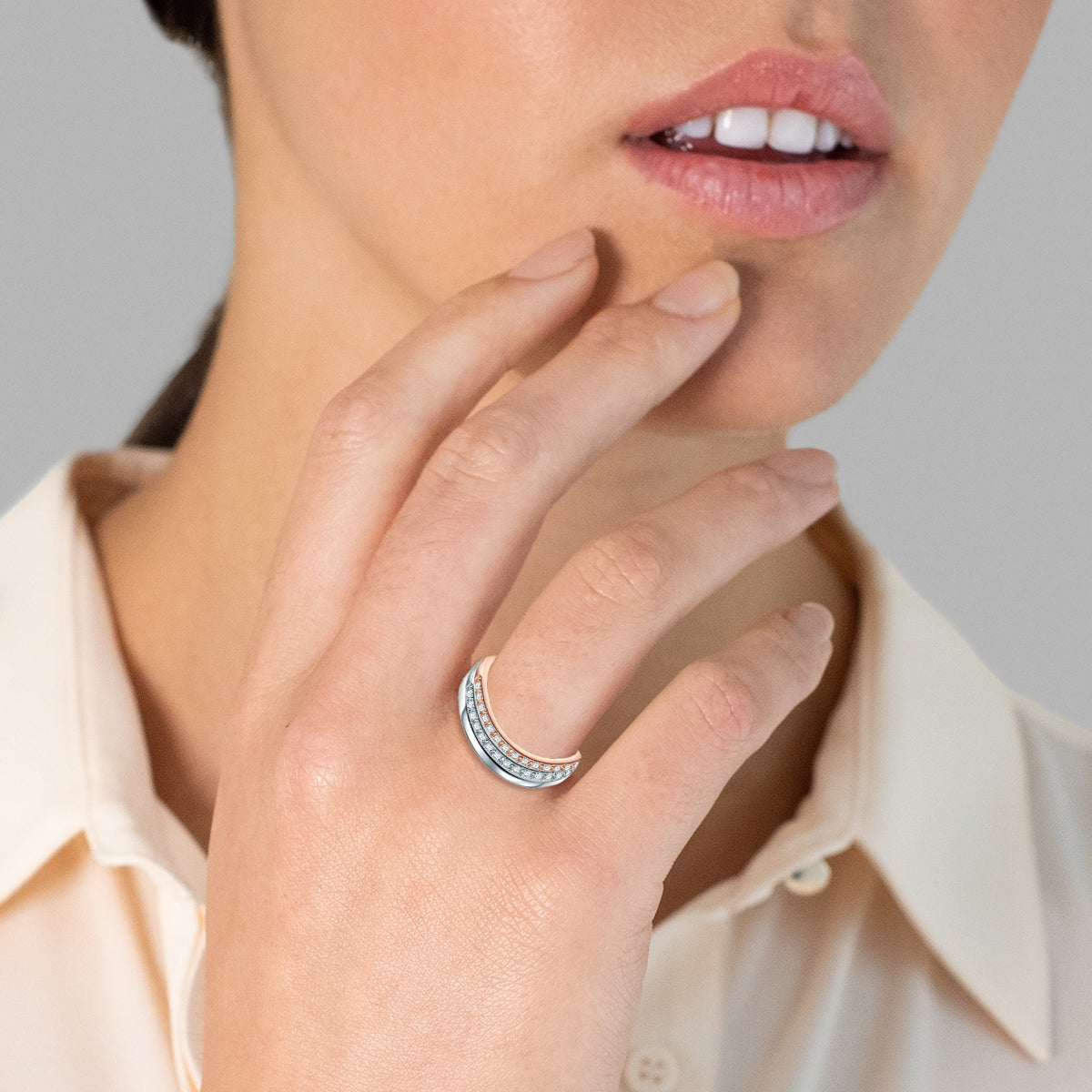 3er Set Ringe Sterlin Silber bicolor Zirkonia weiß