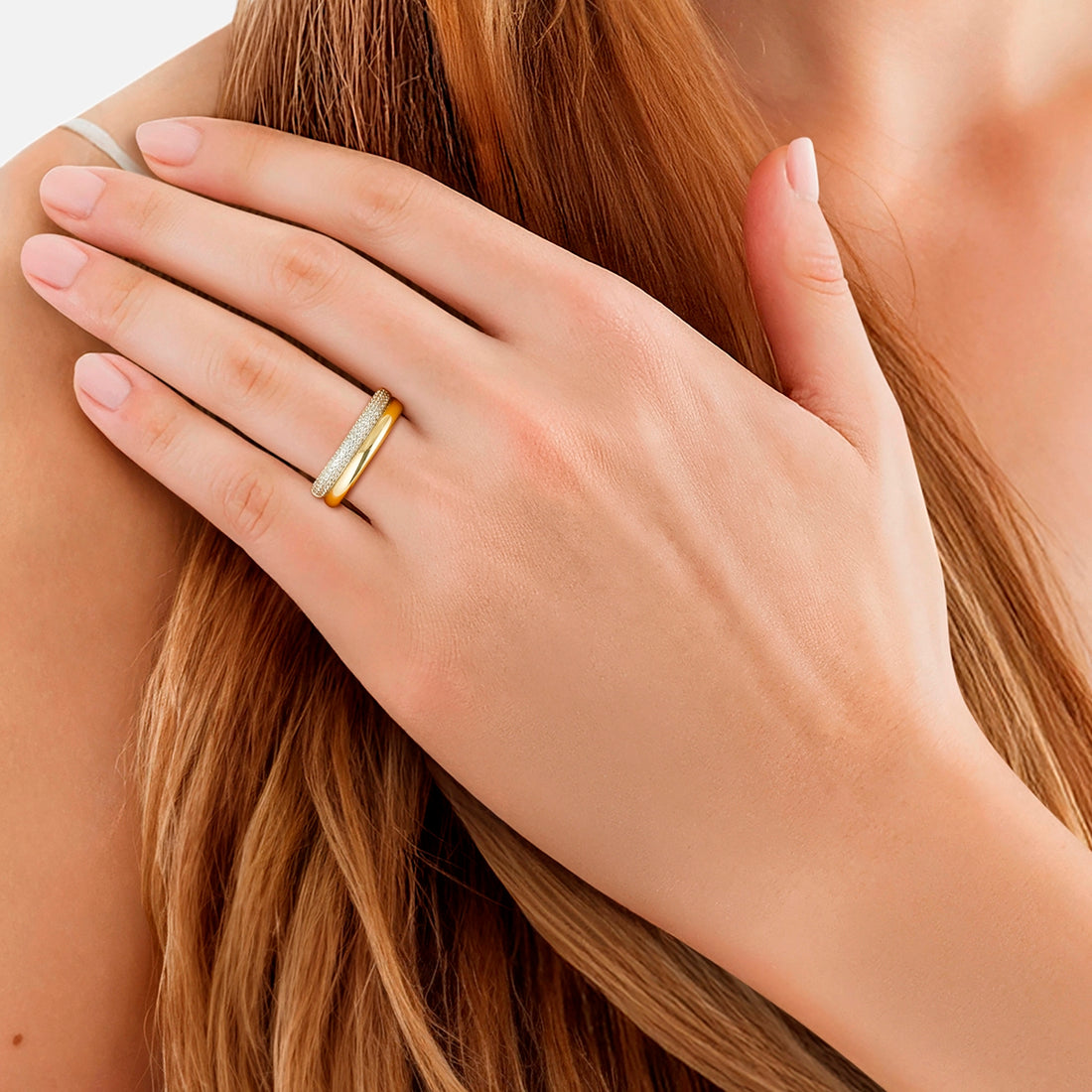 Ring Sterling Silber gelbgold Zirkonia weiß