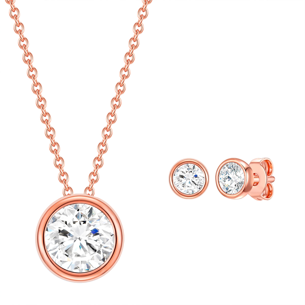 Set (Kette+Ohrstecker) Sterling Silber roségold verziert mit Kristallen von Swarovski® weiß