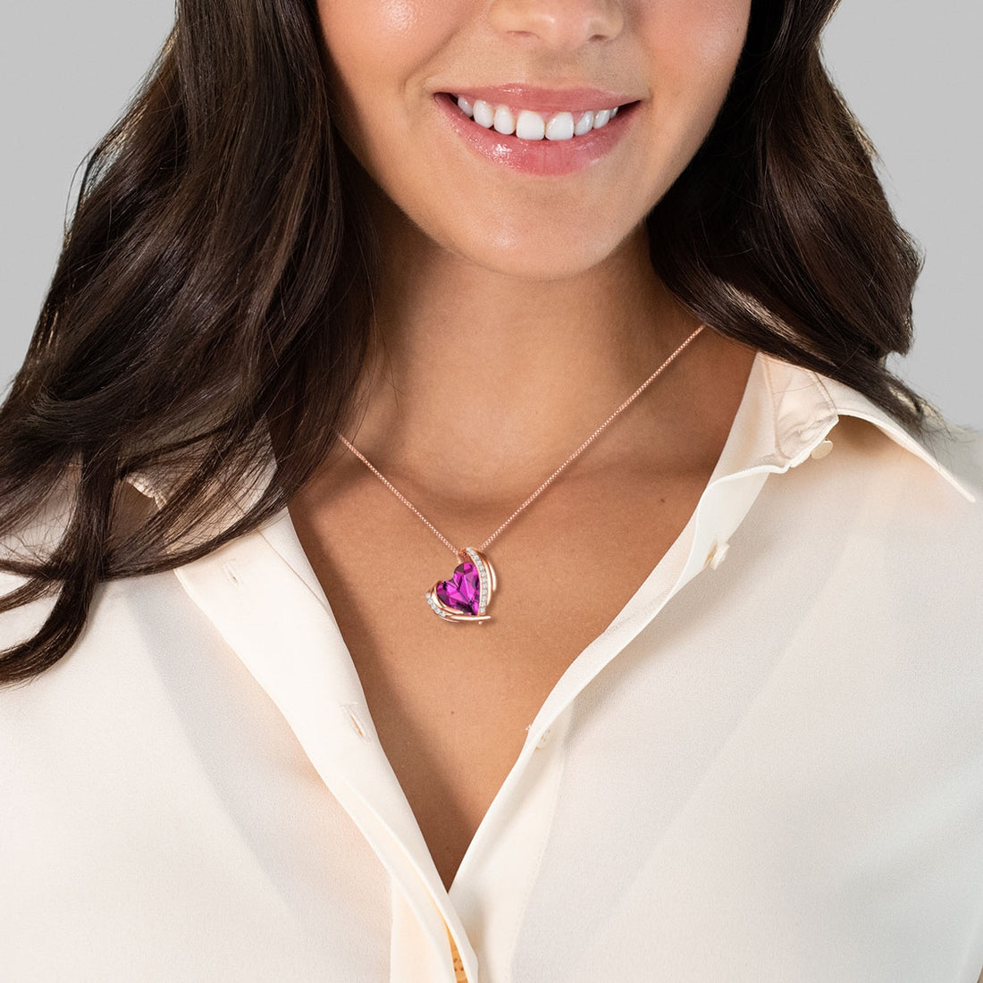 Kette mit Anhänger Sterling Silber roségold verziert mit Kristallen von Swarovski® amethyst weiß