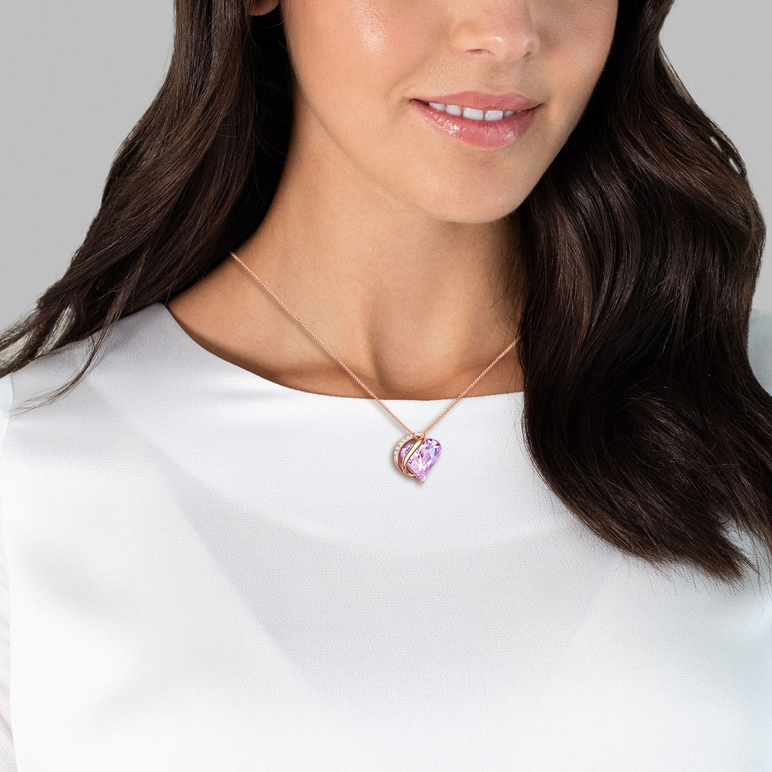 Kette mit Anhänger Sterling Silber roségold verziert mit Kristallen von Swarovski® Violet weiß