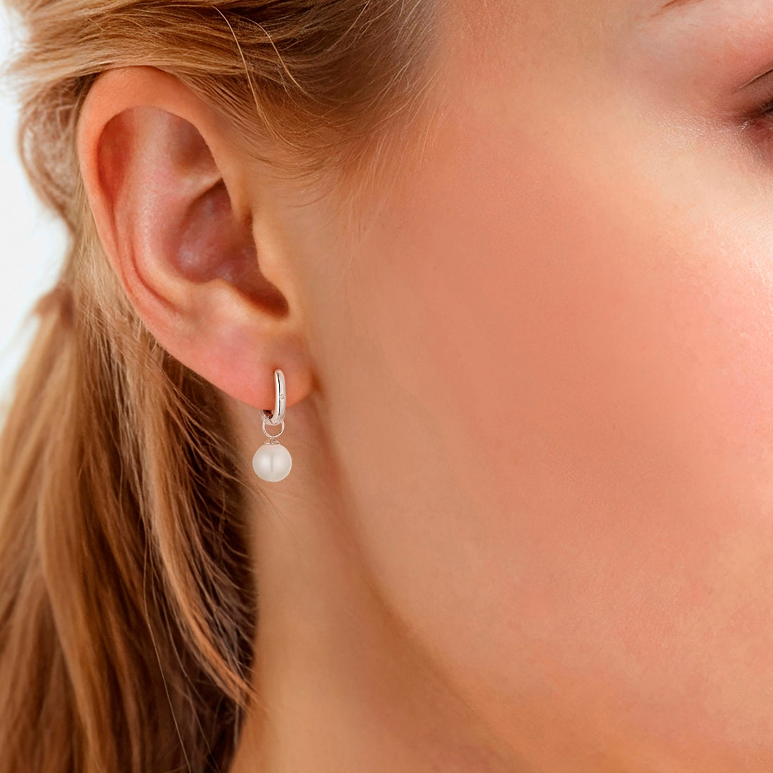Creolen Sterling Silber Zirkonia weiß Muschelkernperle weiß