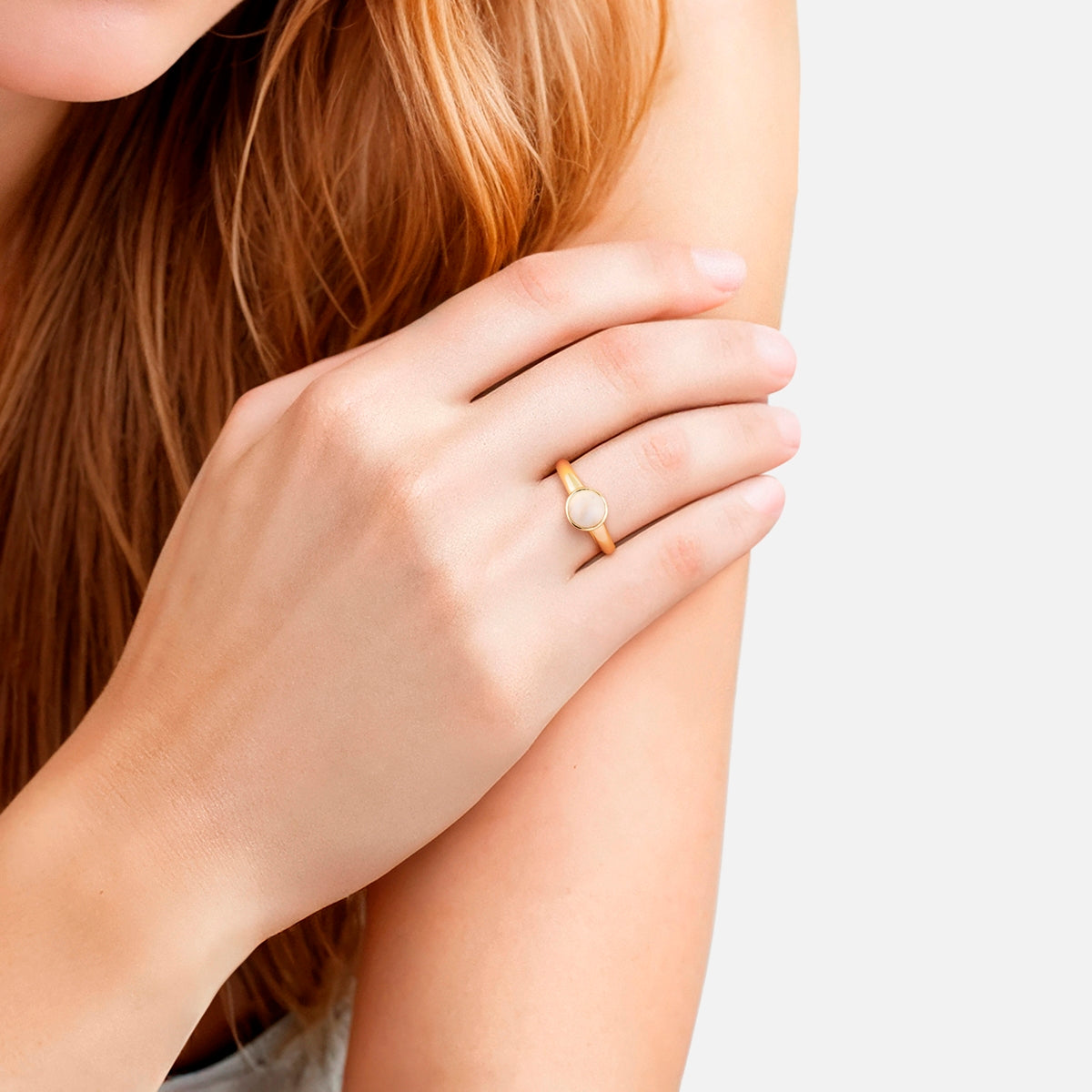 Ring Sterling Silber gelbgold Mondstein weiß